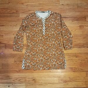 J. McLaughlin Catalina Top Womens Size M Brown Orange Geometric Print 3/4 Sleeve